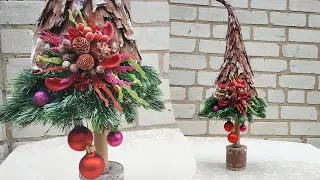 Christmas decoration ideas: Christmas tree made from tree bark. DIY