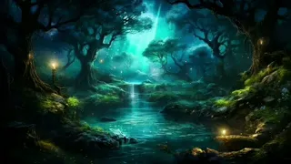 Free video without copyright - River Night Atmosphere at the Edge of the Forest
