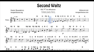 Second Waltz Nº40 by Shostakovich Easy Notes Sheet Music for Violin Flute Recorder Oboe Treble Clef