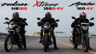 Hero Xtreme 160 4V vs Bajaj NS160 vs Apache 160 4V Drag Race