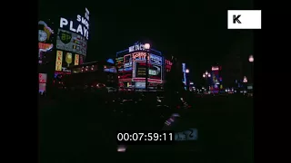 Piccadilly Circus at Night, 1960s, Old London in HD from 35mm