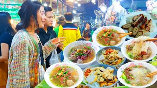 Most Popular Noodles! Rice Noodle, Beef Noodle Soup, Spring Roll, Sandwich - Cambodia Street Food