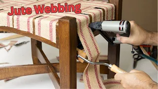 Install Jute Webbing DIY Upholstery Project Two Ways - Make a Jute Seat Base with Webbing Stretcher