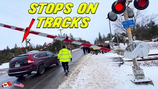 DRIVER HAS NO TIME TO WAIT AND THINKS HE CAN BEAT THE TRAIN