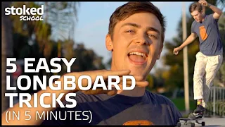 5 Easy Beginner Longboard Tricks in 5 Minutes ft. @desgnarlais