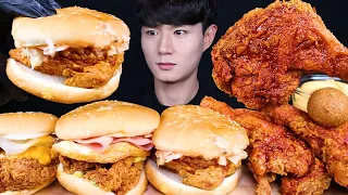 ENG SUB) ASMR SPICY CHICKEN BURGER & FRIED CHICKEN EATING SOUNDS MUKBANG 햄버거 치킨 먹방ASMR MUKBANG