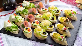Delicious, filling and easy canapes - egg, olives, and camembert cheese 