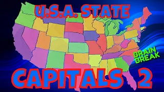 STATE CAPITALS USA 2 GAME: BRAIN BREAK EXERCISE. SOCIAL STUDIES AND MOVEMENT. TRIVIA AND QUIZ GAME
