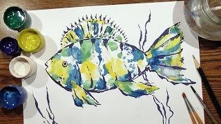 Fish In Seaweed | Monoprint-Monotype | Gouache | IOTN - Speed Painting