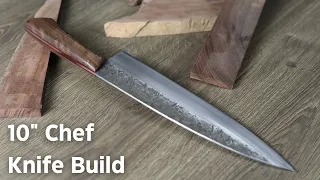 Making a Big 10" Chef Knife Out of 80CrV2 Steel | Knife Making | Walnut Handle