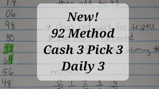 92 Method Cash 3 Pick 3 Daily Predictions and Strategies