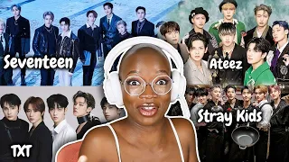 REACTING to other KPOP groups for the FIRST TIME (ateez, seventeen,TXT, straykids)