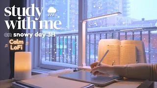 3-HOUR STUDY WITH ME 🎵 Calm LoFi Music / Pomodoro 50-10 / ❄️ on a SNOWY DAY [music ver.]