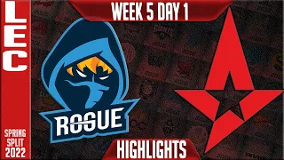 RGE vs AST Highlights | LEC Spring 2022 W5D1 | Rogue vs Astralis