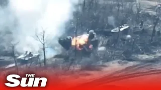 Ukrainian forces blow up Russian tank forcing enemy armoured vehicles to retreat