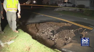 Water main break causes large hole on Lancaster Avenue, part of road closed