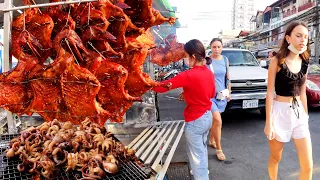 Most Popular Roast Duck, Charcoal Grilled Chicken, Octopus, Fish, Steak - Cambodian Street Food