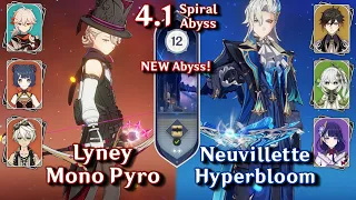 NEW SPIRAL ABYSS 4.1! C0 Neuvillette Hyperbloom Archon & C0 Lyney Mono Pyro | Floor 12 - 9 Stars