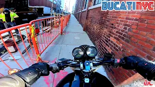 SIDEWALK ride + 8 layers to DUMBO | super cold NYC Winter Ducati Monster Vlog v1393