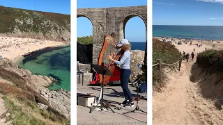 Porthcurno Beach & The Minack Theatre with Ruth Wall harpist in Cornwall, England (Aug 2020)