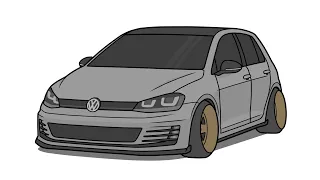 How to draw a VOLKSWAGEN GOLF 7 GTI 2019 / drawing vw golf VII tcr 2012 stance car