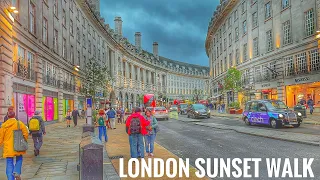 London, England 🏴󠁧󠁢󠁥󠁮󠁧󠁿 Sunset Street Walk  2023 - 4K 60fps Walking Tour (▸62 min)