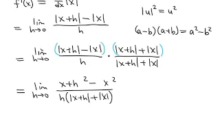 Derivative of Absolute Value Function Using the Limit Definition