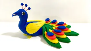 ♥️ Clay time - how to make a Peacock with open feathers | model craft tutorial. easy DIY