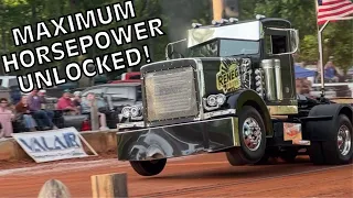 450FT Wheelie Cranking FULL PULL in my Peterbilt Sled Truck! CAT POWER BABY!