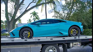 Lamborghini Huracan EVO Awesome Color for a BEAST - Start Up & Drive - Arriving to Lamborghini Miami