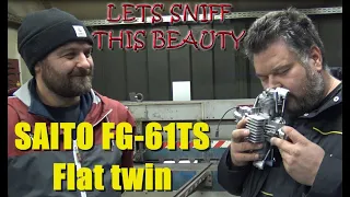 SAITO FG-61TS Flat twin gasoline 4-stroke engine First SNIFF Unboxing & review