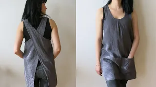 Cross back apron with pockets. Japanese pinafore. Crossback Sewing tutorial. TOTOshopUA, GRACE