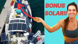 Solar Energy for OFF GRID Living on our Sail Boat! Easy BONUS Solar Idea for Sailing!