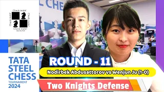 Nodirbek Abdusattorov vs Wenjun Ju: Showdown at Tata Steel Masters 2024 Round 11 Two Knights Defense