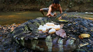 Amazing! Find Crocodile Eggs In Forest & Cooking Crocodile Eggs at Home - Survival Time