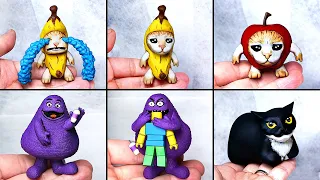 Making Banana Cat & GRIMACE SHAKE Meme Miniature Figure Timelapse ➤ Apple Cat Maxwell Skibidi Toilet