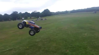 traxxas t-maxx and hpi savage having fun