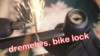 Cordless Dremel cuts Bicycle U Lock in real time