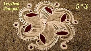 Unique flower rangoli 5*3 dots | Easy daily kolam | Easy muggulu @excellentrangoli