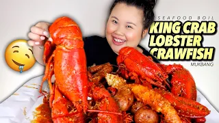 KING CRAB LEGS + WHOLE ENTIRE LOBSTER + CRAWFISH SEAFOOD BOIL MUKBANG 먹방 EATING SHOW!