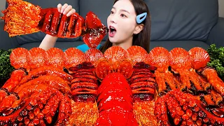 불닭 🦞 랍스터 테일 문어 오징어 팽이버섯 먹방 & 레시피 Lobster Octopus Enoki mushrooms Seafood Boil Mukbang ASMR Ssoyoung