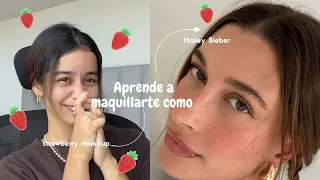 Aprende a maquillarte como Hailey Bieber|strawberry makeup🍓*maquillaje fácil* maquille viral TikTok