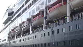 Cruise ships "Rotterdam" and "Ryndam" horn blowing and turning in Rotterdam Port on June 26, 2011