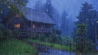 Goodbye Insomnia With Heavy RAIN Sound | Rain Sounds On Old Roof In Foggy Forest At Night