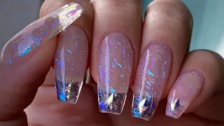 Unique nail art🎆 / Clear nails / Ice nails / Aurora / Glass nails