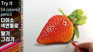 $4 colored pencil reviews / How to draw a strawberry /daiso  /botanical art, colored pencil drawings
