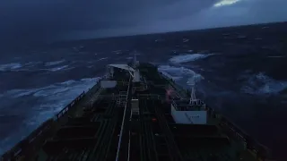 Oil Tanker Ship in Storm || Cutting through waves