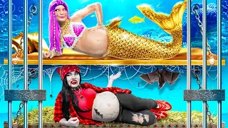 ¡Rica Sirena Embarazada vs Pobre Vampira Embarazada en la Cárcel! Divertidas Luchas de Embarazo