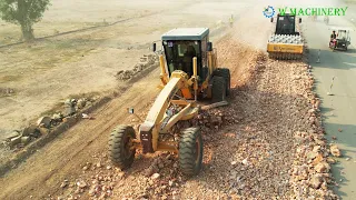 Liugong Grader Spreading Rock Installing Foundation Roads | Great Operator Grader Trimming Skills