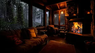 Nature's Embrace   Rainy Day in a Cozy Cabin Living Room with Crackling Fireplace and Rain Sounds🌧️